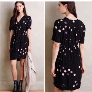 Anthropologie HD in Paris Black V-neck dress, Dot print, fit and flare style EUC